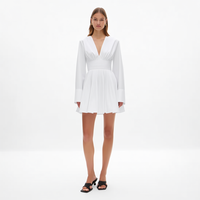 Robe courte blanche pour femme, col en V, manches longues, taille froncée, plissée, coupe trapèze, pour soirée, personnalisable OEM ODM