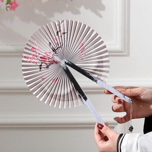 Éventails ronds en papier <span class=keywords><strong>de</strong></span> style chinois personnalisés avec poignée en plastique pour la danse, les mariages, les fêtes et les cadeaux - Product Image 4