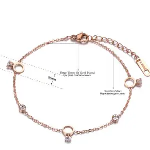 Yiwu Aceon Stainless Steel CZ Crystal Chain Choker Bracelet Rose Gold Diamond Ring Connector Girl Beach Jewelry Bracelet