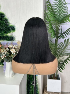Perruque Bob à franges coupées droites pour closure en dentelle 5*5, 100% cheveux humains vierges vietnamiens de qualité supérieure, courte, noire, double trame, fabriquée à la machine - Product Image 5