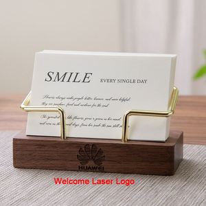 Office Desktop Gift Wood Name Card <b>Holder</b> Laser Logo Black Walnut Beech Wooden Metal Name Card <b>Holder</b> - Product Image 5