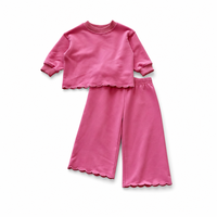 Ensemble sweat-shirt et pantalon large en coton à manches longues pour filles, collection automne-hiver, ourlet ondulé, couleur unie, respirant, décontracté, 2-7 ans