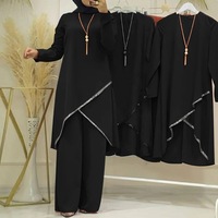 malaisie américain paillettes croix avant à manches longues o cou chemise avec pantalon 2 pièces ensembles pour femme musulmane