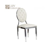Chaise de banquet à dossier ovale en cuir blanc avec cadre doré de luxe JJY-YHY-H002 pour un dîner et des événements élégants