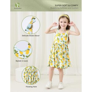 Vestido sin mangas para niñas, cintura elástica, cuello redondo, corte en A, tejido transpirable, ropa informal de verano - Product Image 2