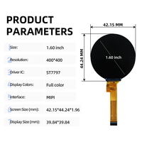 Layar TFT Bulat Penuh Warna 1,6 Inci DT160BQ-C12-01, IC ST7797, Resolusi 400x400, Antarmuka MIPI, Konektor 12-Pin