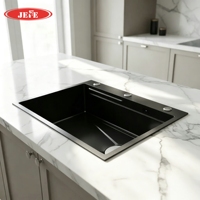 Évier de cuisine multifonctionnel Nano Noir en acier inoxydable à cuve unique avec accessoires complets – OEM/ODM disponible
