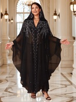 Abaya Musulmane D'Usine CCY Pas Chère, Robe Africaine en Mousseline de Soie Ornée de Strass et de Perles, Grandes Tailles pour Femmes