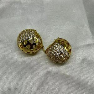 Golden <b>Sphere</b> Stud Earrings Micro Set Zircon Zinc Alloy Party Fashion Jewelry - Product Image 4