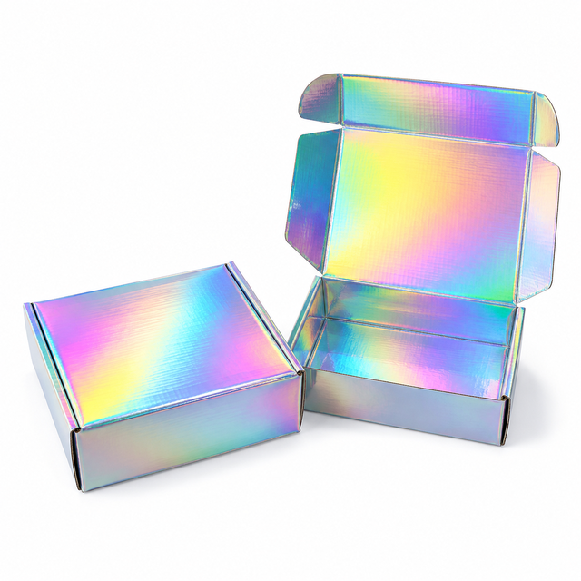 Custom Logo Green Paper Gift Packaging Box, Holographic Laser Print Small Shipping Corrugated Mailer Boxes for Hats Apparel