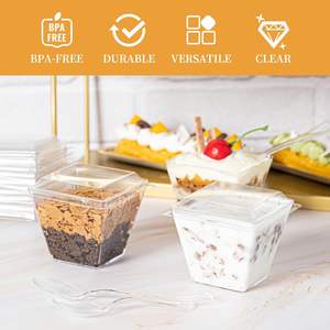Lot de 60 tasses à dessert de 4 oz avec couvercles plats et cuillères Mini tasses parfaites en plastique Tasses carrées transparentes pour l'apéritif, gâteau et crème glacée - Product Image 5
