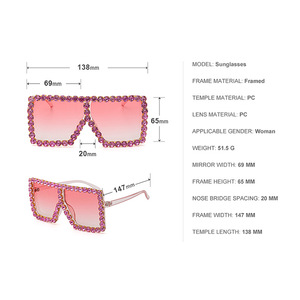 Nuevas Gafas de Sol de Montura Grande para Mujer 17059 con Pedrería, Lentes de PC con Protección UV400, Estilo Europeo Moderno - Product Image 2