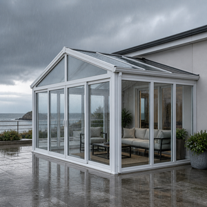 Moderna Terraza Acristalada <span class=keywords><strong>de</strong></span> Aluminio Resistente a la Intemperie, <span class=keywords><strong>con</strong></span> Doble Vidrio Templado y Diseño Impermeable para Uso en Exteriores en Zonas Costeras - Product Image 1