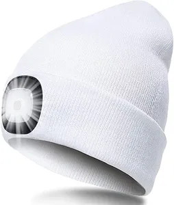 LED Beanie Torch Hat With Light Men/Women Hat Winter Warm Headlamp Cap With 3 Brightness Levels 4 Bright LED For Camping Fishing
