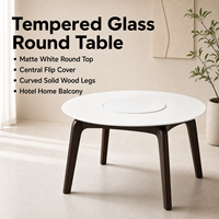 Table à manger en verre trempé de luxe moderne, plateau blanc écologique, pieds en bois massif, meubles de salle à manger pour appartement, import