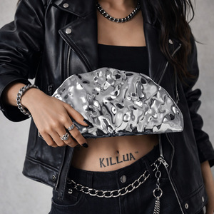 Personalized Metallic <b>Clutch</b> Purse fashionable Fan Shaped Party Purse Bag with Chain Luxury Designer Purse acrylic evening bag - Product Image 1