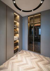 Contemporary Walk-In Closet <b>Wardrobe</b> with Custom-Sized Solid Wood Furniture and Sliding Doors - Product Image 4