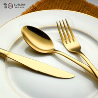 Ensemble de Couverts Personnalisé en Acier Inoxydable Or, avec Logo, pour Mariage (Cuillères, Fourchettes et Couteaux)