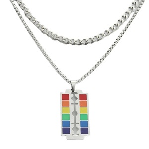 <b>Titanium</b> Steel Colored Blade Pendant Men's Stainless Steel Rainbow Necklace Everyday Wear Geometric Themed Charm 280642 - Product Image 5