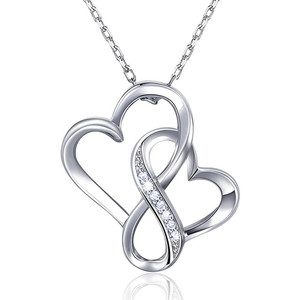 Ciondolo a forma di cuore con strass di cristallo, lega placcata argento, gioielli romantici per regalo, collana alla moda unisex - Product Image 1