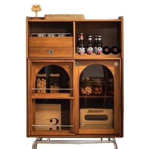 Vintage Style <b>Sideboard</b> Solid Wood Glass Door <b>Storage</b> Cabinet Multifunction Living Room Dining Room Cabinet - Product Image 5