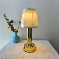 Lampe de table dorée mate brillante, sans fil, à piles, LED rétro, en tissu, pour bar