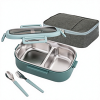 Boîte à lunch bento isotherme en acier inoxydable de 28 oz avec 2 compartiments, sac repas pour contrôle des portions, ensemble de couverts, sans BPA, compatible congélateur