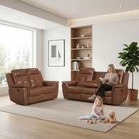 Ensemble de canapés inclinables manuels modernes 3+2+1 en cuir synthétique avec sièges réglables et table rabattable pour salon