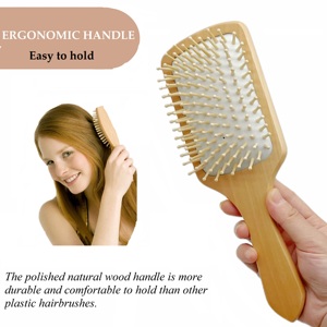 Pacchetto privato di bambù in legno per la cura dei capelli spazzola di superficie curva cuscino d'aria Paddle pettine - Product Image 6