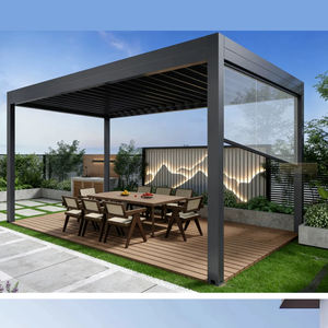 Pergola motorisée <span class=keywords><strong>en</strong></span> aluminium pour extérieur avec auvent rétractable, parois latérales <span class=keywords><strong>en</strong></span> verre, capteur de vent et pare-soleil pour jardin et piscine - Product Image 6