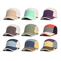 Casquette de camping en nylon imperméable perforée au laser, séchage rapide, 5 panneaux, impression personnalisée sur le devant, légère, unisexe, pour la randonnée et le camping en plein air