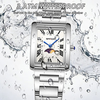 Montre à quartz pour femme SANDA 9122, vente chaude, classique, carrée, bracelet en acier massif, phase de lune, étanche, pour affaires et trajets quotidiens