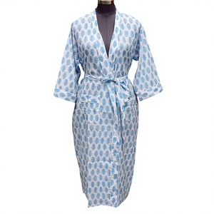 Kimono Largo con Estampado Floral Elegante para Mujer, Hecho a Mano, Suave y Cómodo, Cuello en V, Cierre con Cinturón, Secado Rápido, Transpirable, 100% Algodón - Product Image 1