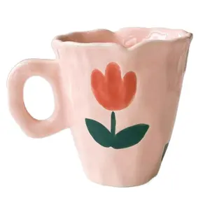 SYL Ins-Taza de cerámica con dibujos animados para niños, taza creativa de agua de tulipán, alta calidad, taza de té de leche