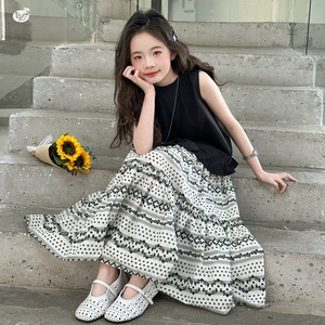 Conjunto de <span class=keywords><strong>dos</strong></span> piezas <span class=keywords><strong>para</strong></span> niñas, top sin mangas con volantes, falda larga a rayas, ropa de verano <span class=keywords><strong>para</strong></span> niñas grandes - Product Image 3