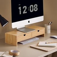 Support d'écran multifonctionnel en bambou durable, organiseur de bureau, rehausseur d'ordinateur portable avec deux tiroirs, finition laquée NC