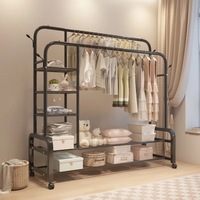 Porte-manteau double sur pied avec double rangée de cintres pour usage intérieur, étagère à linge mobile
