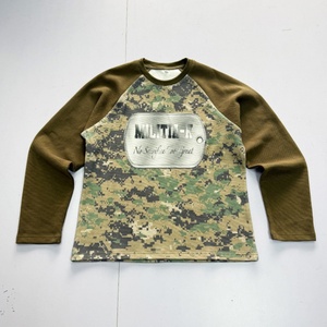 Clothing Manufacturer Wholesale Custom Dtg Printing Camouflage Oversized Casual comfort <b>Waffle</b> Knit Long Sleeve <b>Shirt</b> - Product Image 1