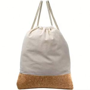 Custom Logo Environment Friendly Outdoor Tote Draw String Storage Bag Cotton Canvas Cork Joint <b>Drawstring</b> <b>Backpack</b> - Product Image 3