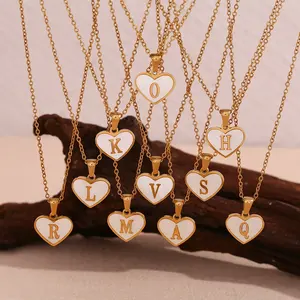 Shell Heart Pendant Necklace Initial Letter Jewelry Set Gold Plated Necklace 316L Stainless Steel Jewelry