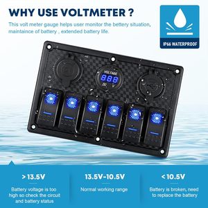 Pannello Interruttori a Bilanciere USB <span class=keywords><strong>12V</strong></span> con Voltmetro a LED <span class=keywords><strong>Presa</strong></span> Caricabatterie per Auto Pannello Interruttori a Leva Marino a 6 Vie Impermeabile per Barca Jeep RV - Product Image 4