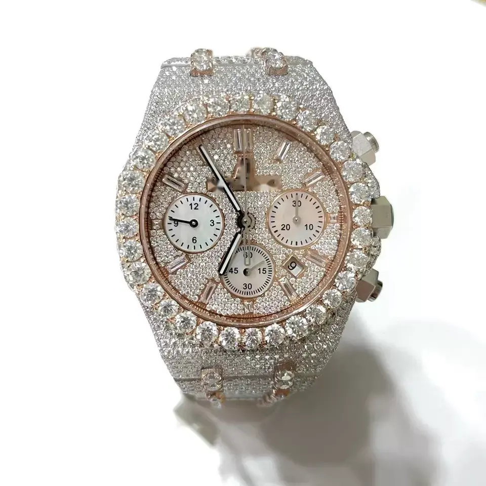 Fashion Luxury Diamond Watch Digital mechanical Moissanite Watches Silver with rose gold color Jewelry