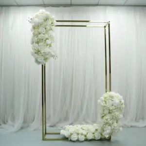 Support doré de scène cubique en métal avec fleur blanche, décoration de fond, LFB2026