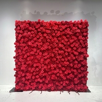 Mur de fleurs en soie 5D 8x8 pieds, panneau mural de roses rouges et d'hortensias pour la décoration de mariage, de fête et d'événements