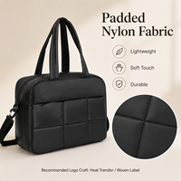 Sac fourre-tout de voyage matelassé noir personnalisé avec logo, grande capacité, sac à main de week-end pour femme, bandoulière amovible, portable