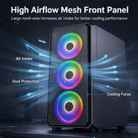 Boîtier de PC de jeu de taille moyenne avec panneau frontal en maille à flux d'air élevé, verre trempé, compatible ATX, M-ATX, ITX, pour ordinateur de bureau