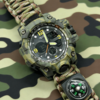 Jam Tangan Olahraga Mewah untuk Aktivitas Luar Ruangan, Kompas, Termometer, Multifungsi, Analog Digital, Layar Ganda LED, Tahan Air