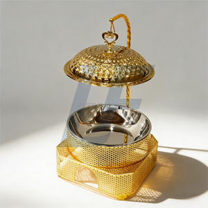 Peralatan Katering Restoran Stainless Steel 8 Liter Set Chafing Dish Gantung Mewah Warna Emas Pemanas Alkohol Penghangat Makanan - Product Image 2