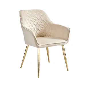 Beyaz ve altın kanatlı windsor vintage kadife kol modern mobilya altın krom metal bacaklar döşemeli restoran yemek sandalyesi