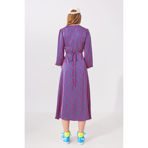 Abito lungo avvolgente a maniche lunghe con stampa geometrica - Product Image 6